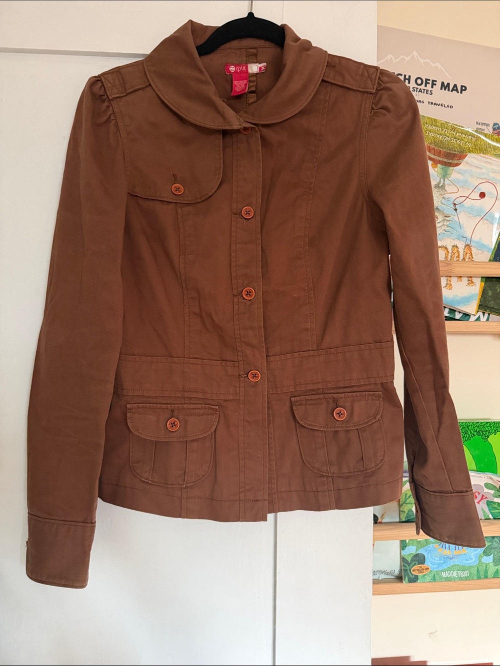 split Brown Button-Front Utility Jacket